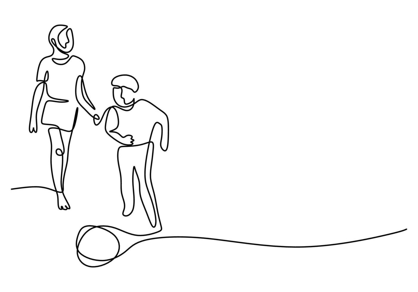 One continuous single line of mother playing football with her son vector