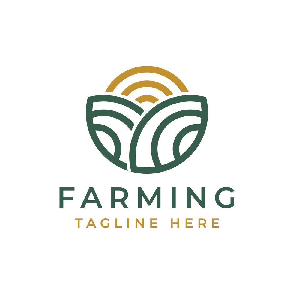 farm land with sun line logo design vector