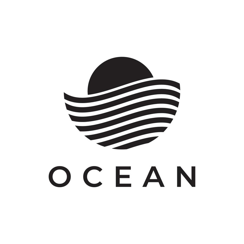 modern ocean line with sunrise logo design vector