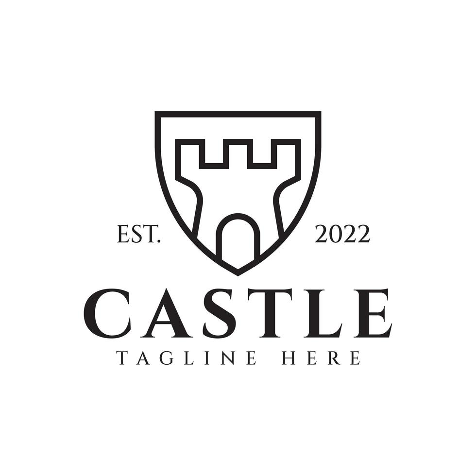 diseño de logotipo de línea de escudo de castillo vector