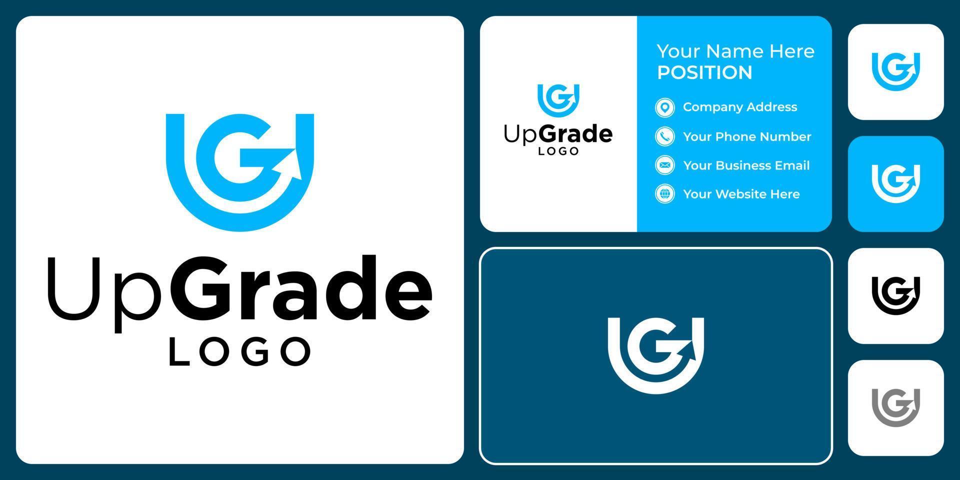 Letter U G monogram upgrade logo design with business card template. vector