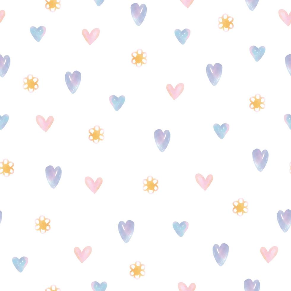 seamless happy valentine day pattern background with cute water colour heart shape and flower , greeting card vector