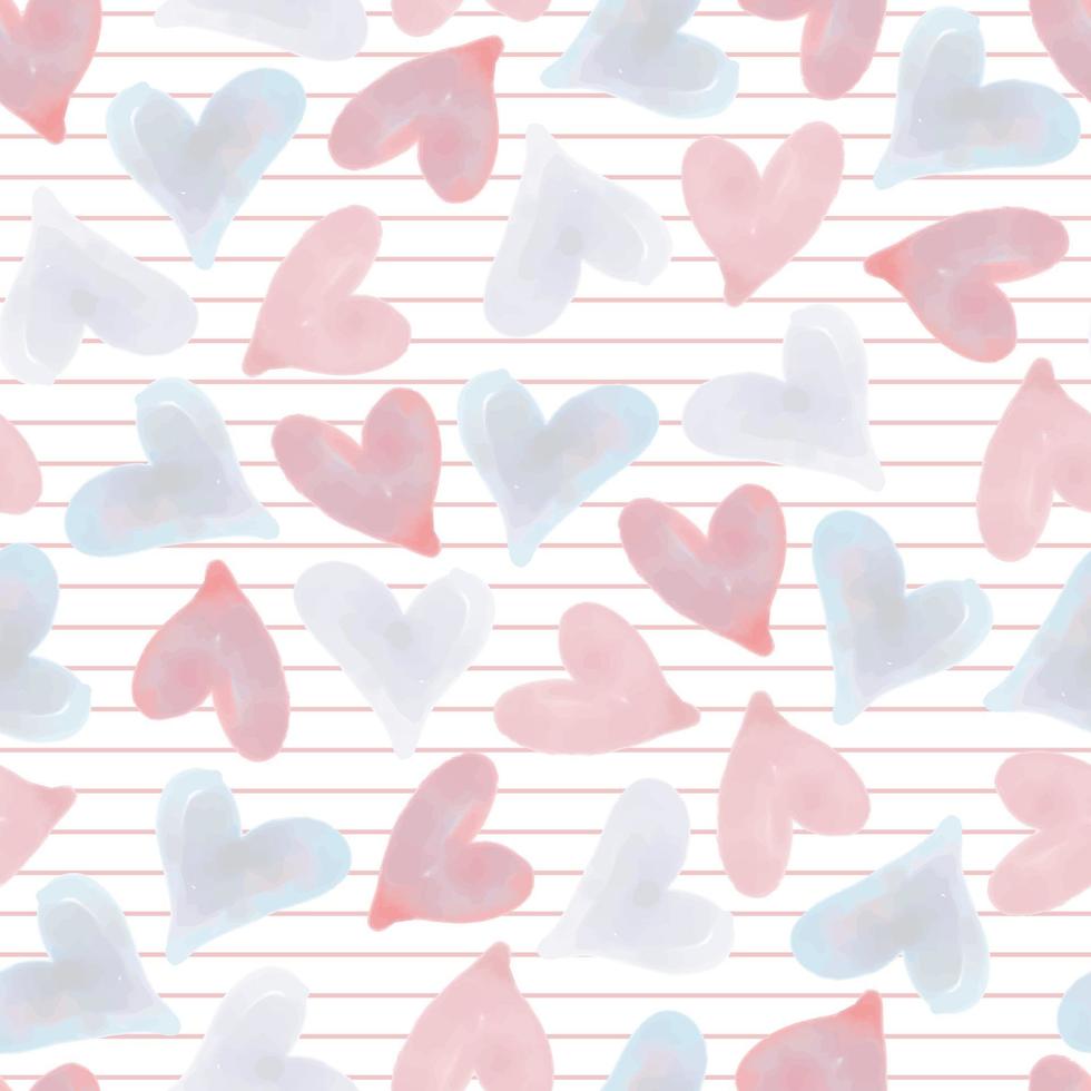 seamless valentine day background with mixed watrecolour heart shape , greeting card vector