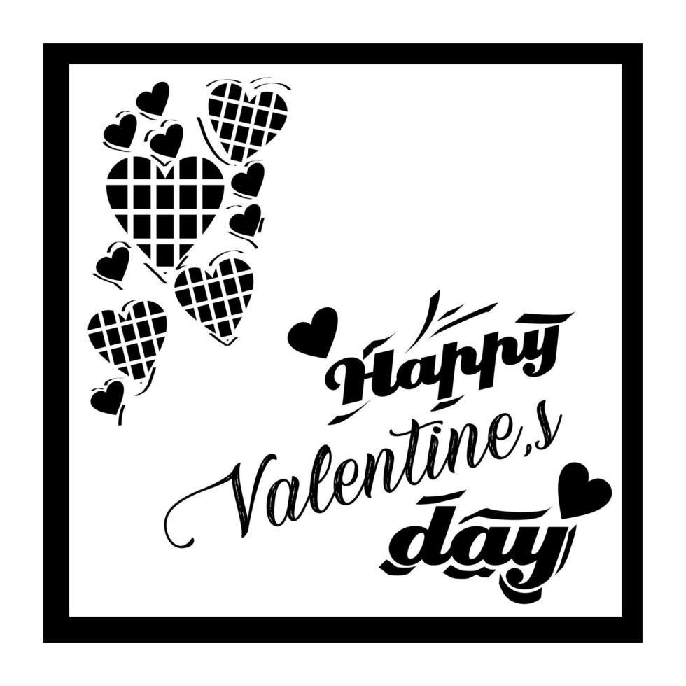 feliz dia de san valentin tipografía con corazones vector