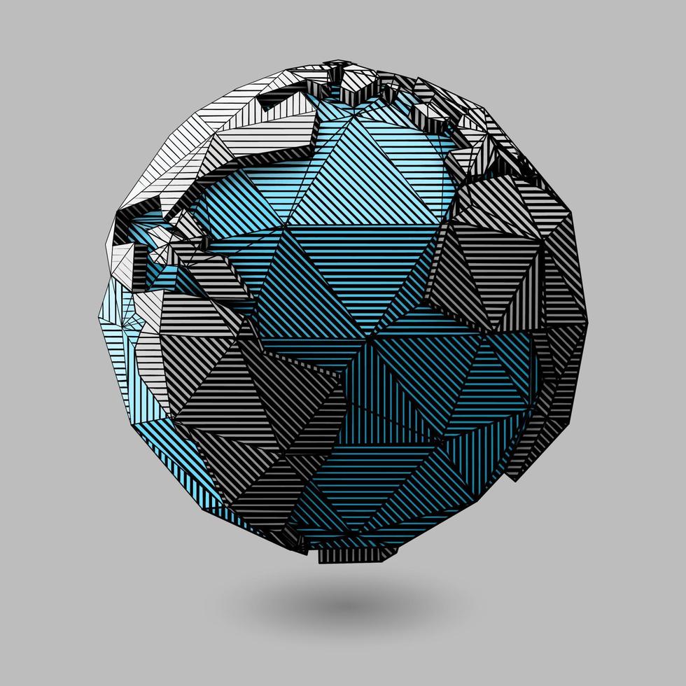 Vector artistic world globe illustration. Low poly style line art design. 3D triangular geometric polygon planet earth.