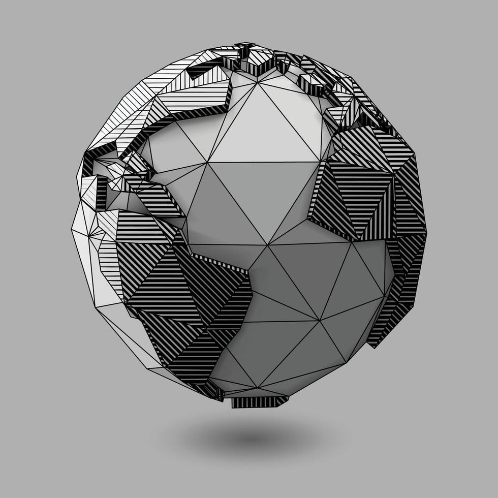 Vector low poly style line art earth globe design. Three-dimensional low poly world line- art style.