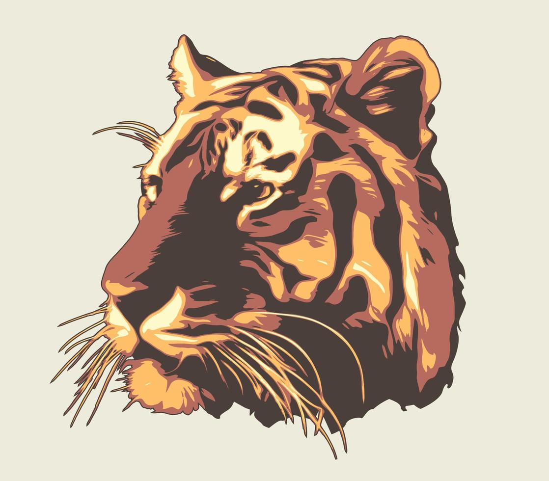Vector tiger head illustration. Retro-style animal digital art.