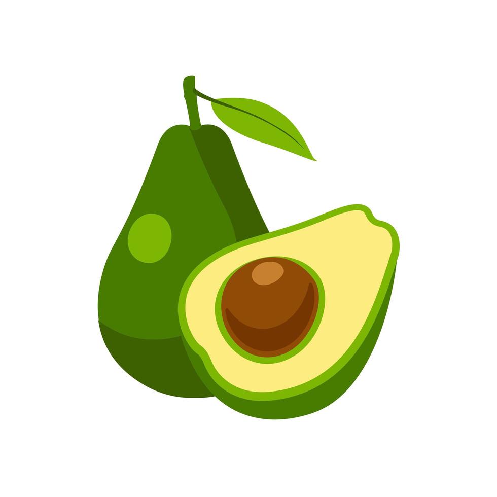 Avocado fruit whole and half. Logotype. Vector avocado food icon. Avocado illustration in flat style. Vector illustration.