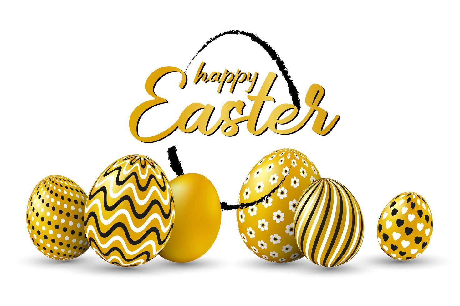 Happy easter card with text Happy easter with small decor of shape of egg on white background. Vector illustration greeting card, ad, promotion, poster, flyer, web-banner, article, social media.