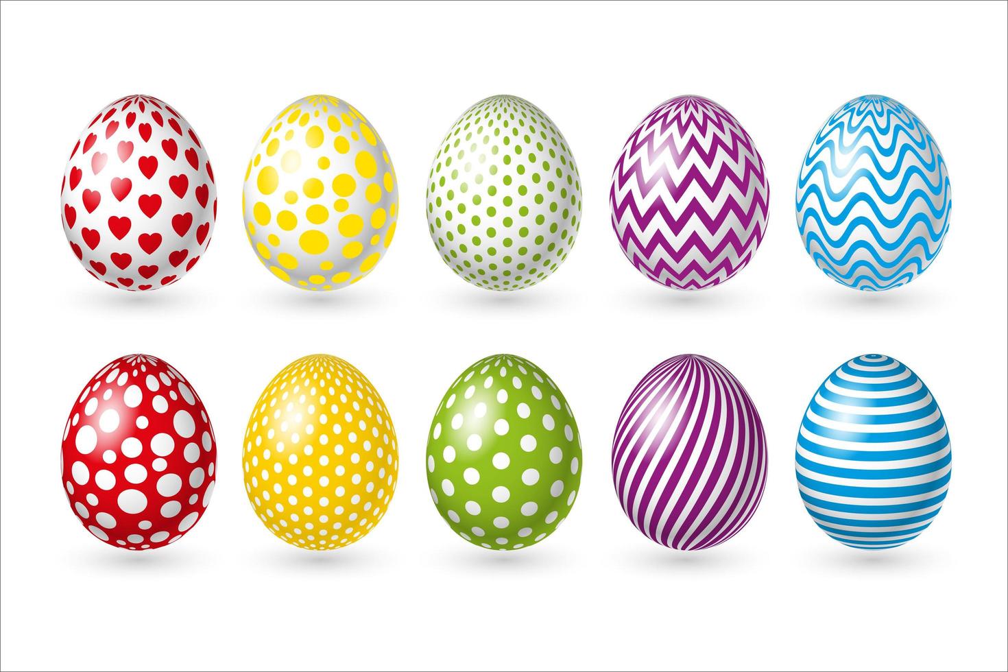 Set Easter color eggs on white background. Vector illustration. Happy Easter eggs ornament.
