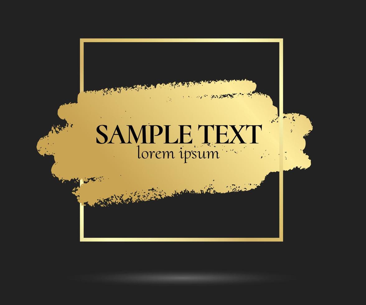 Gold brush stroke in the frame. Gold shiny grunge texture. Dirty design element, box, frame or background for text. Vector Illustration EPS10