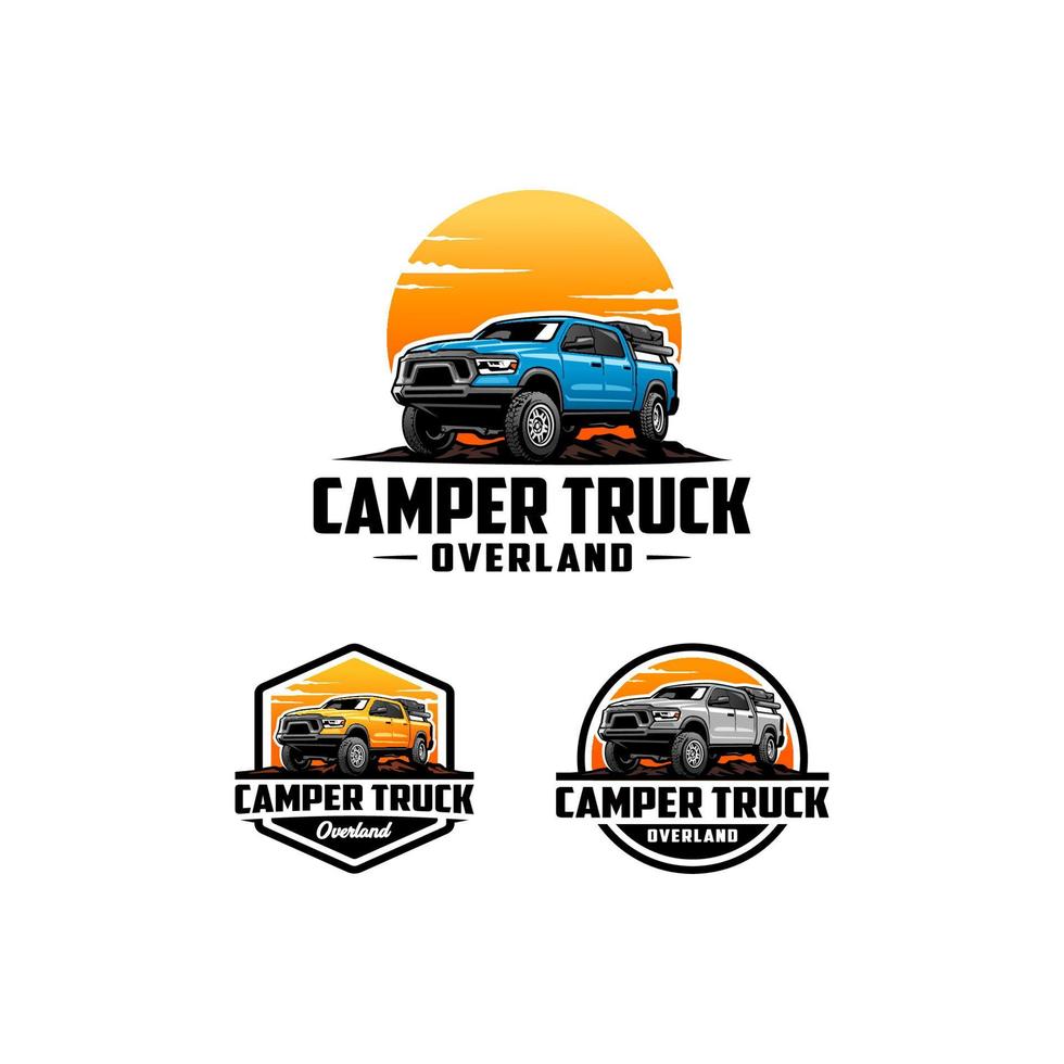 set of camper truck with roof top tent illustration logo vector