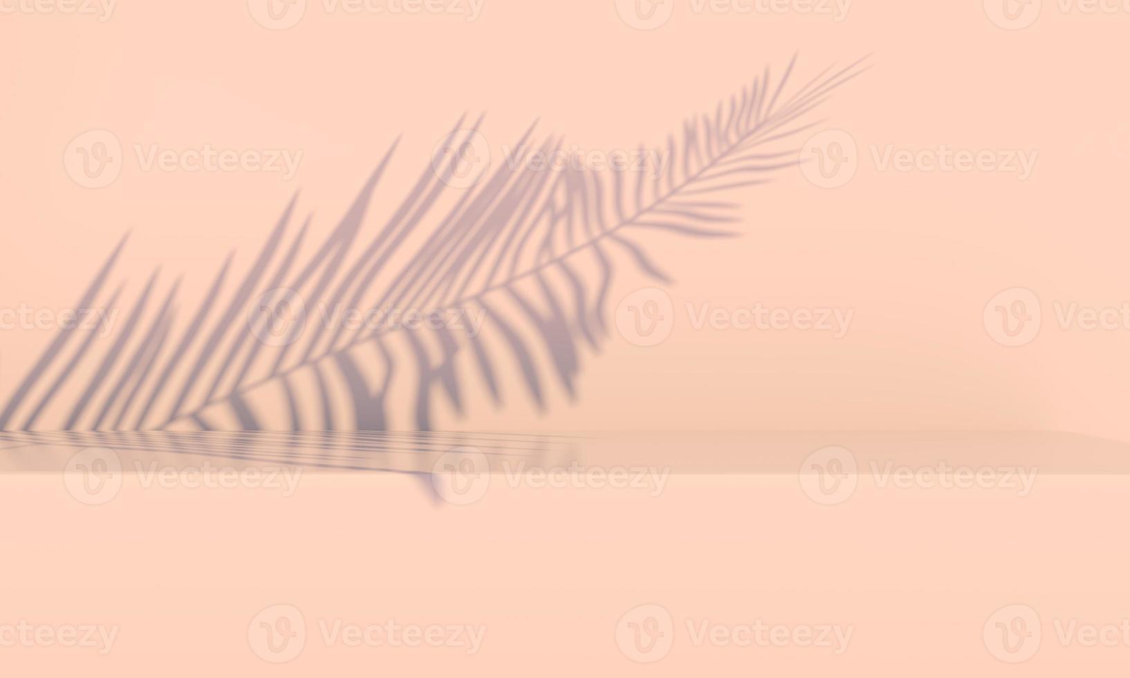 Podium with palm leaves on pastel background. Concept scene stage showcase for product, promotion, sale, banner, presentation, cosmetic. Minimal showcase empty mock up. 3d photo