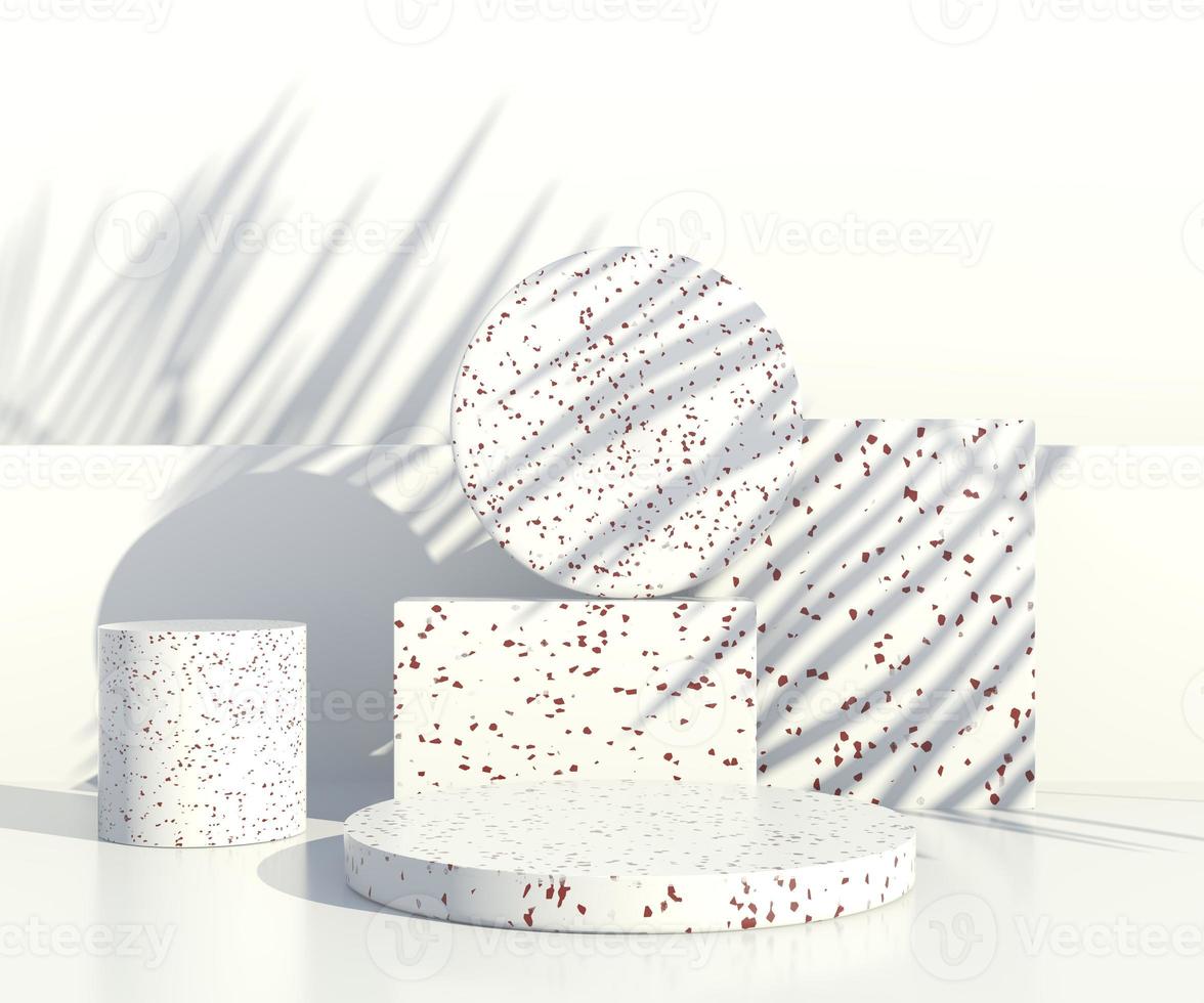 Minimal scene with geometrical forms, podiums in cream background with shadows. Scene to show cosmetic product, Showcase, shopfront, display case. 3d photo