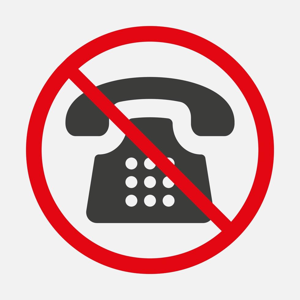 No phone icon isolated on white background. Old telephone vector ban sign.