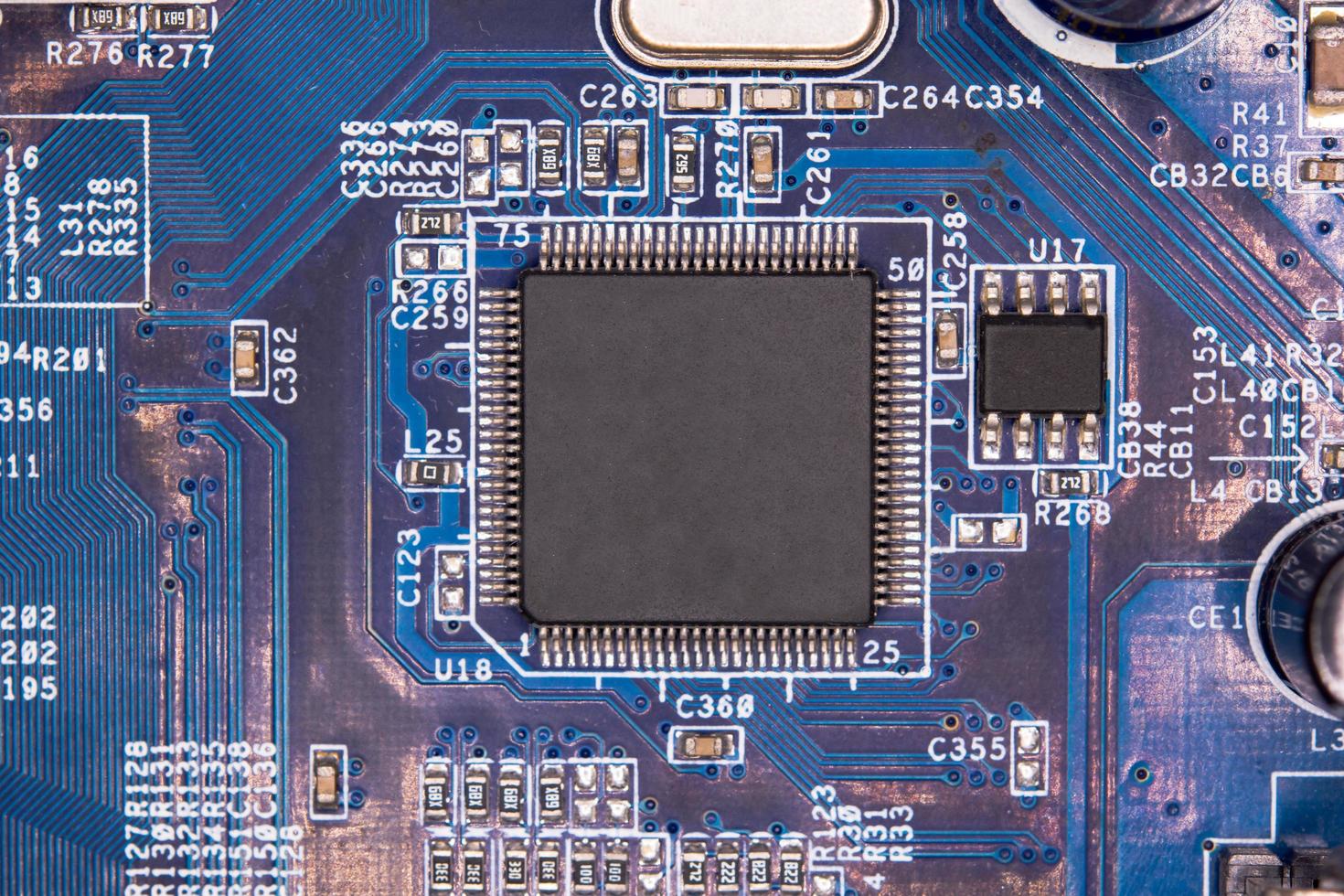 Close up blank microchip on Electronic circuit board. photo