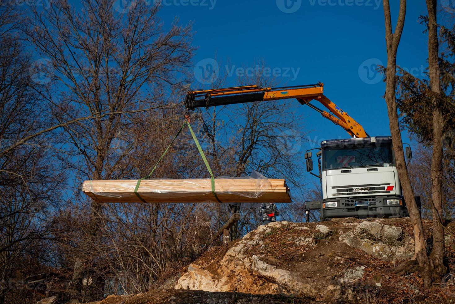 Unloading goods from the truck photo