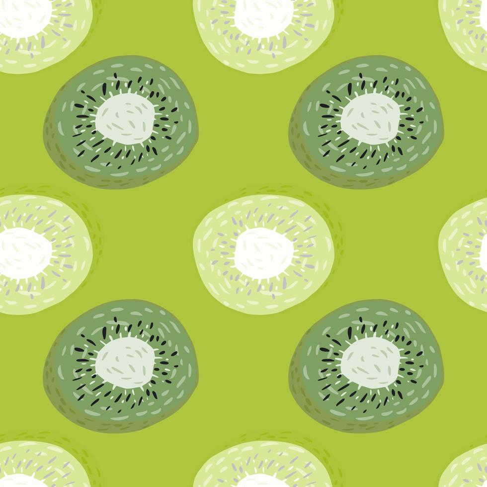 Tropical kiwi slice shapes seamless food pattern. Hand drawn artwork in green tones. vector