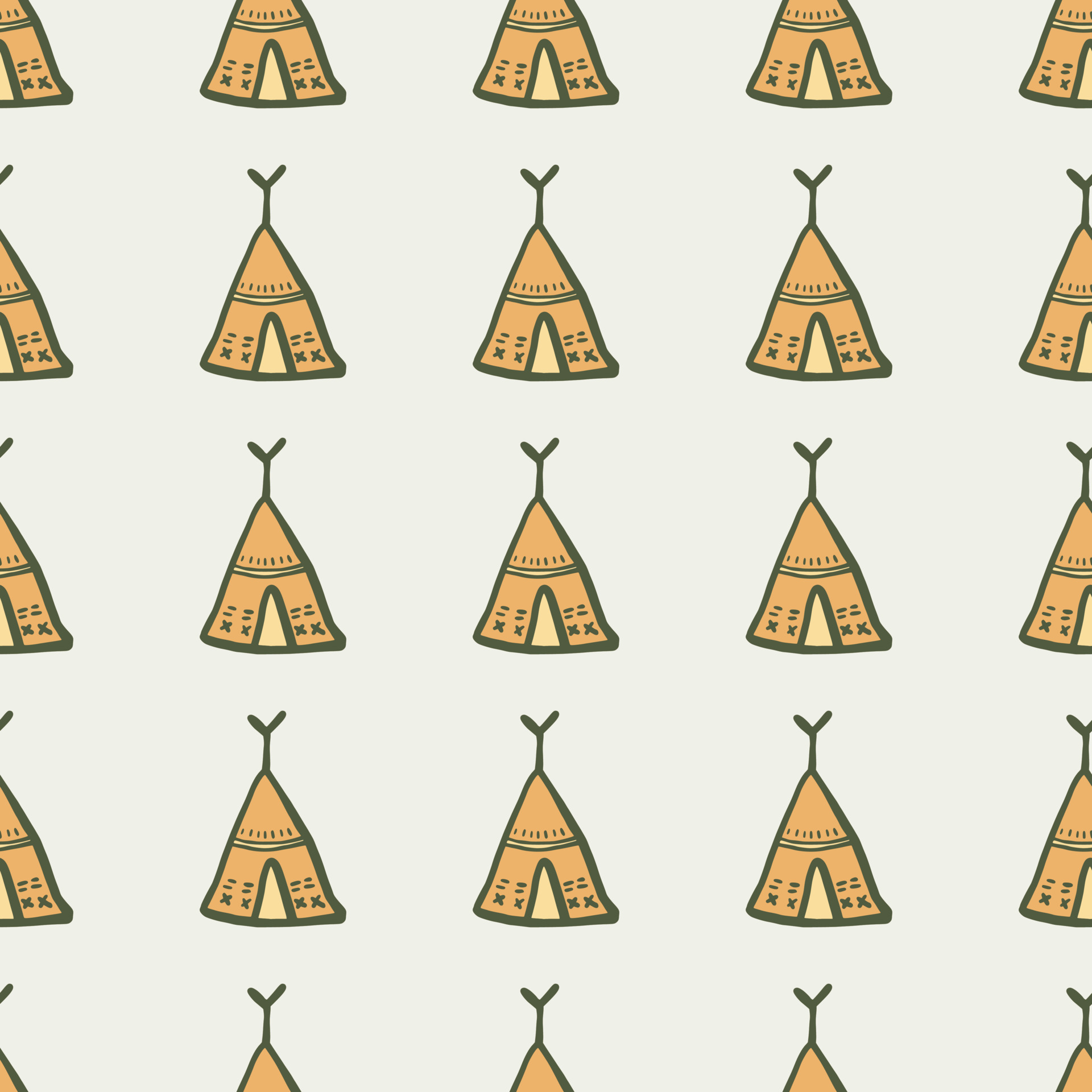 Hand drawn teepee seamless pattern on light background. Native style