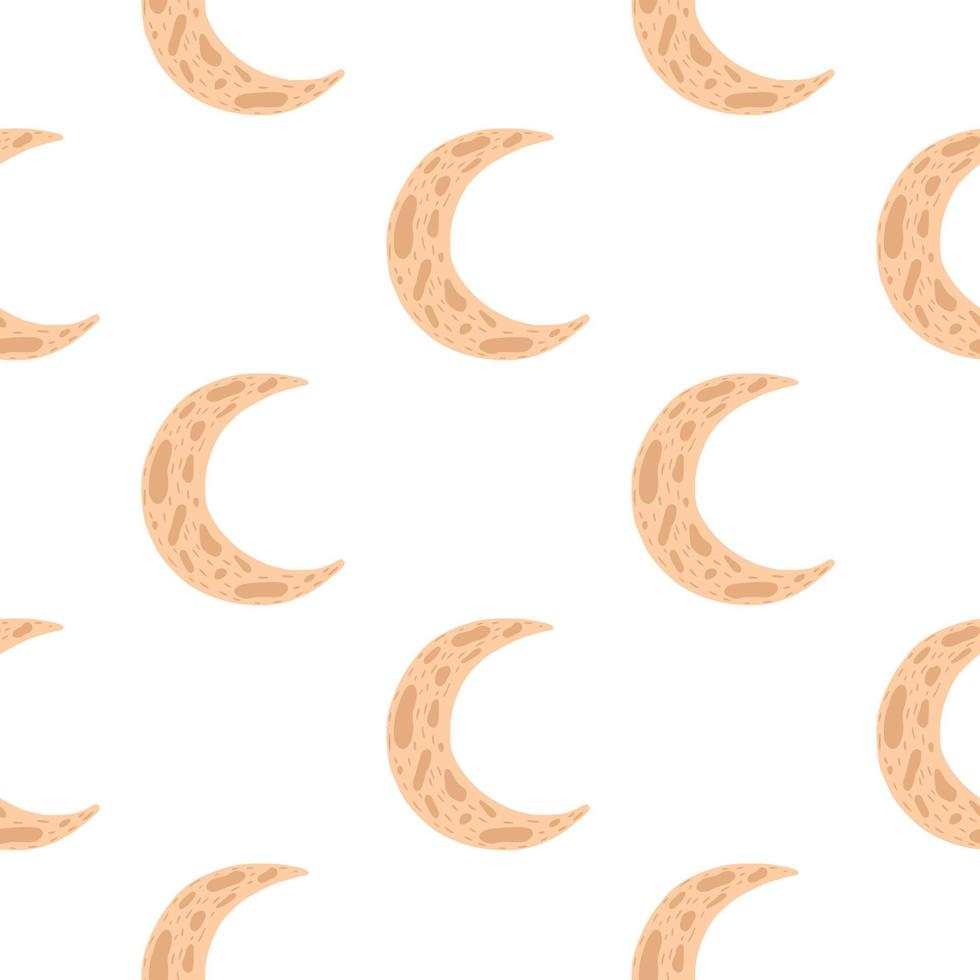 Doodle islamic moon seamless pattern. Isolated print with orange ornament on white background. vector