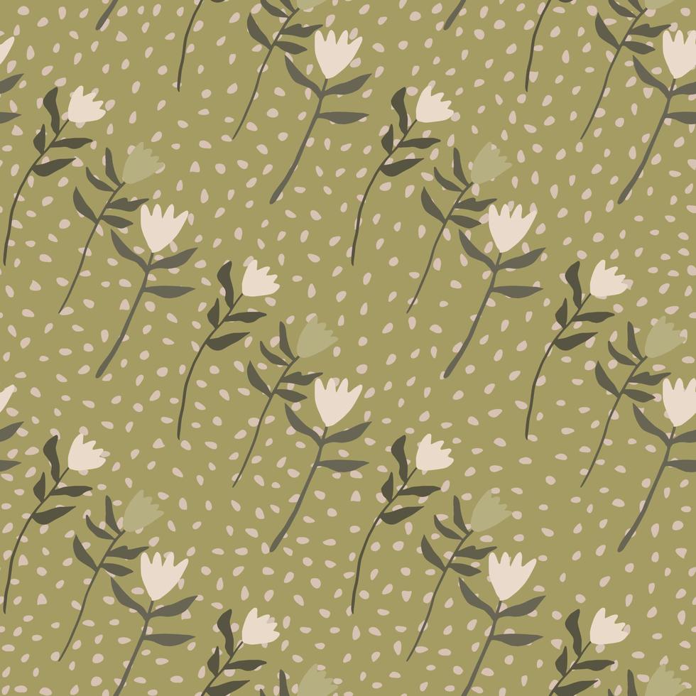 Autumn seamless pattern with floral silhouettes. Tulip flowers on light brown background with dots. vector