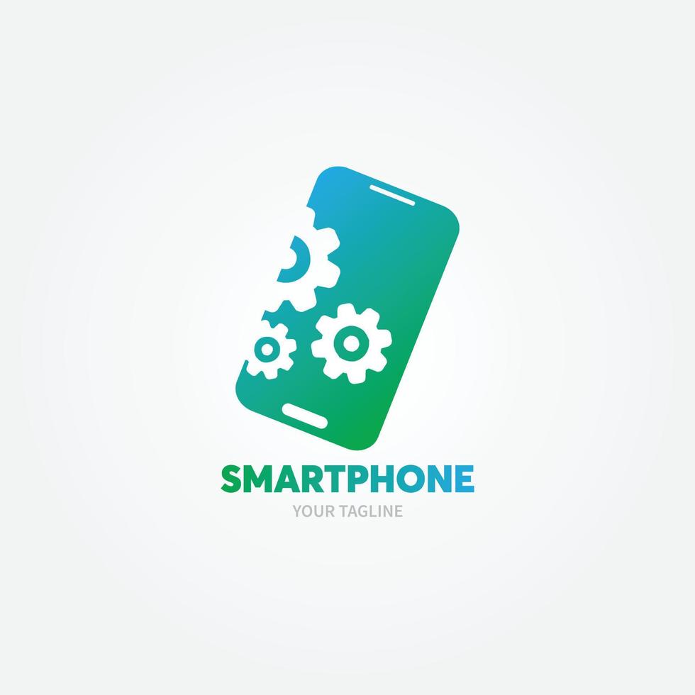 Phone repair logo set with silhouette phone and gear flat color style can use for mobile shop, fix. Perfect for your business design. Vector Illustration