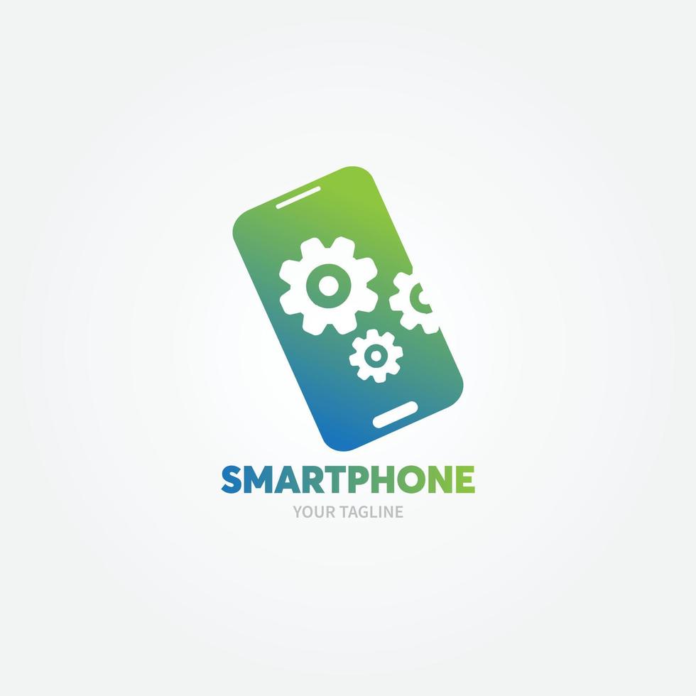 Phone repair logo set with silhouette phone and gear flat color style can use for mobile shop, fix. Perfect for your business design. Vector Illustration