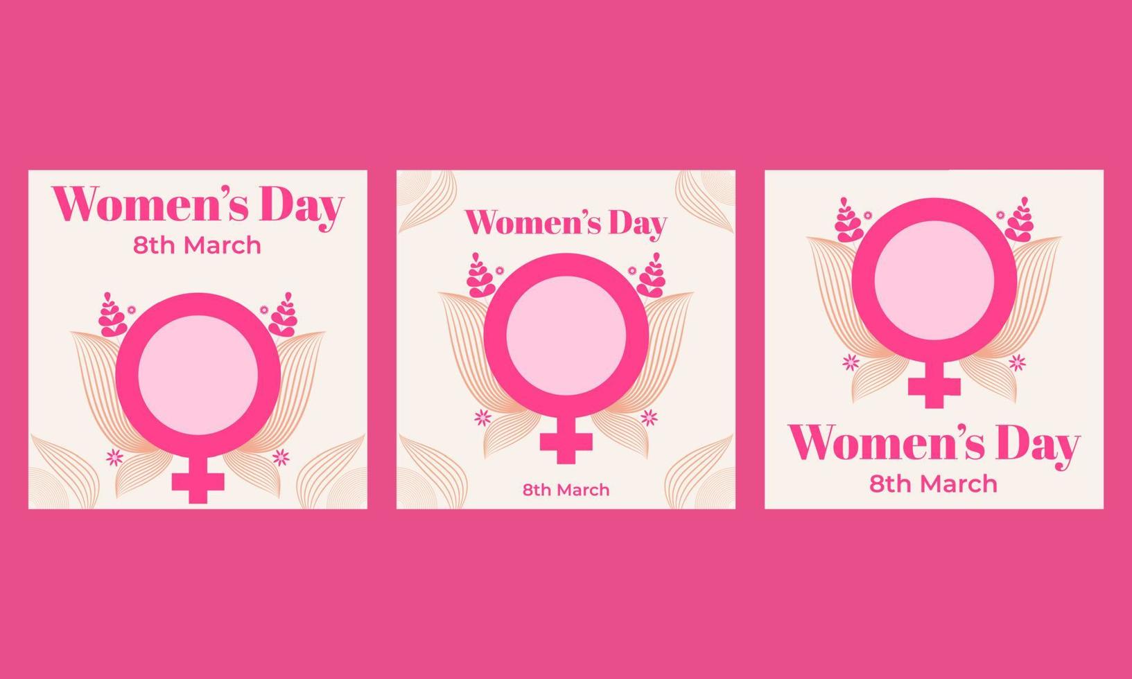 pink womens day social media post collection design vector