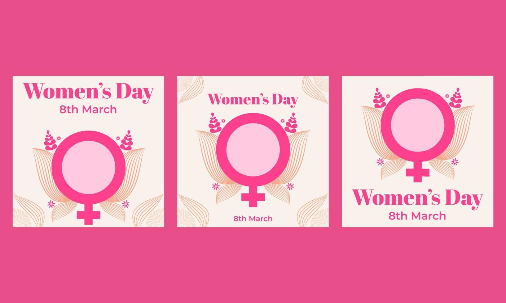 diseño de colección de publicaciones en redes sociales del día de la mujer rosa vector