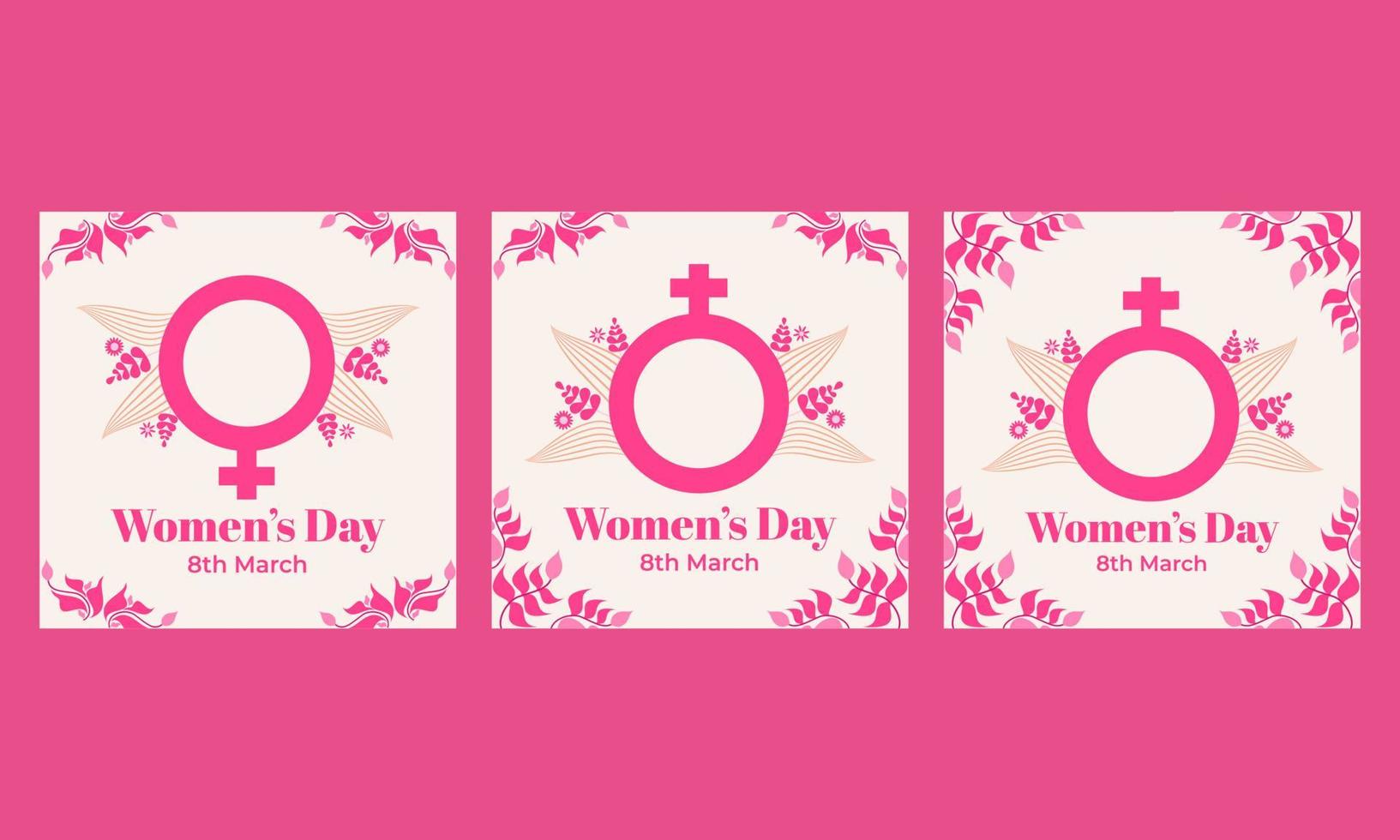 pink womens day social media post collection design vector