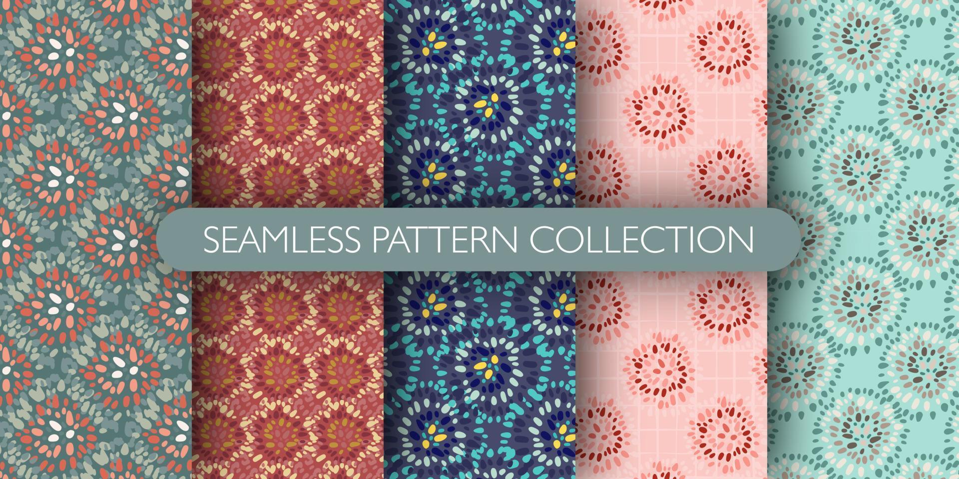 Set of tribal seamless pattern with dot circles. African elements collection. Simple geometry backdrop. vector