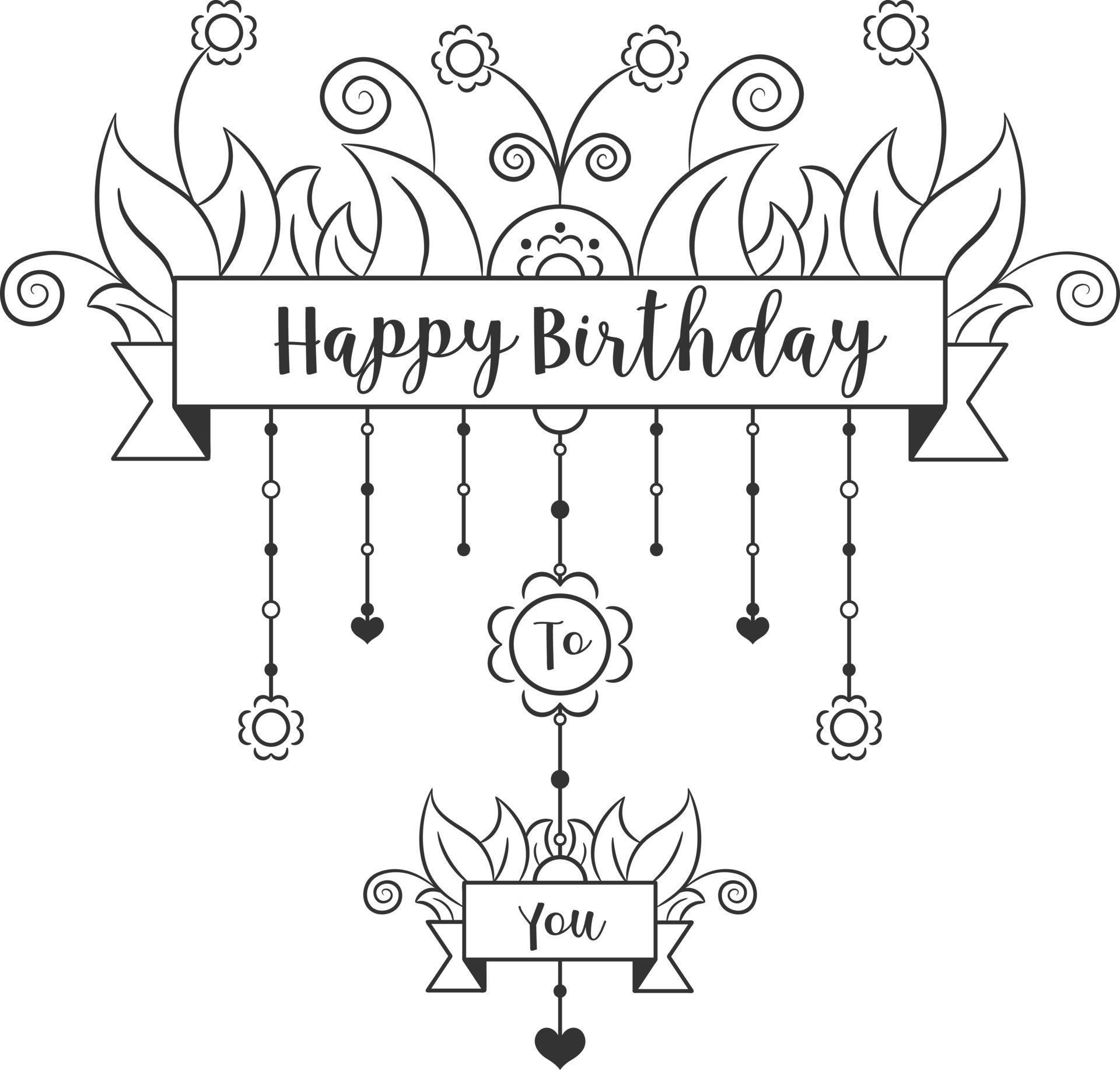 Happy birthday cute card drawing sketch for coloring 5584396 Vector Art ...