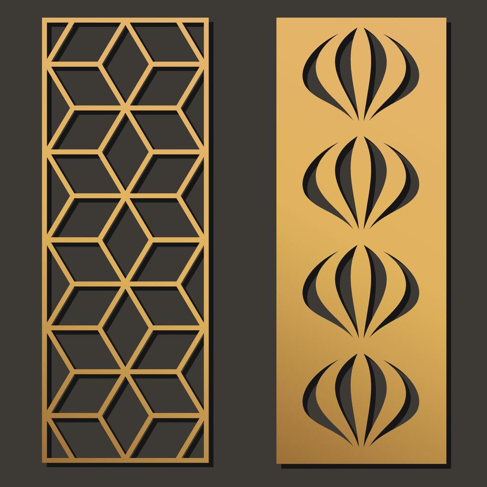 Laser cut template panels set. Die cut geometric pattern rectangle shape for metal , wooden, paper, engraving, stencil. Vector illustration design.