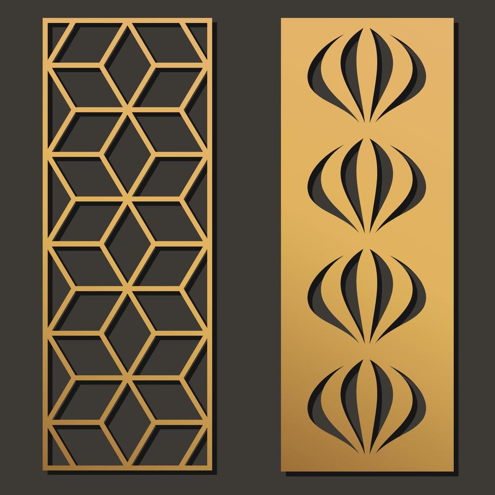 conjunto de paneles de plantilla de corte láser. forma de rectángulo de patrón geométrico troquelado para metal, madera, papel, grabado, plantilla. diseño de ilustración vectorial vector