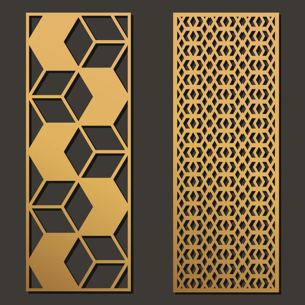 Laser cut template panels set. Die cut geometric pattern rectangle shape for metal , wooden, paper, engraving, stencil. Vector illustration design.