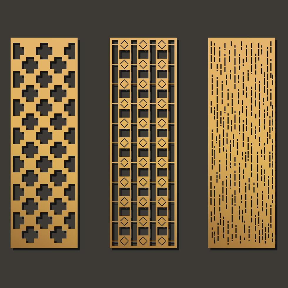 Laser cut template panels set. Die cut geometric pattern rectangle shape for metal , wooden, paper, engraving, stencil. Vector illustration design.