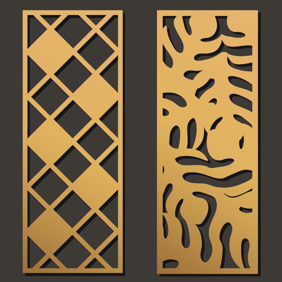 conjunto de paneles de plantilla de corte láser. forma de rectángulo de patrón geométrico troquelado para metal, madera, papel, grabado, plantilla. diseño de ilustración vectorial vector