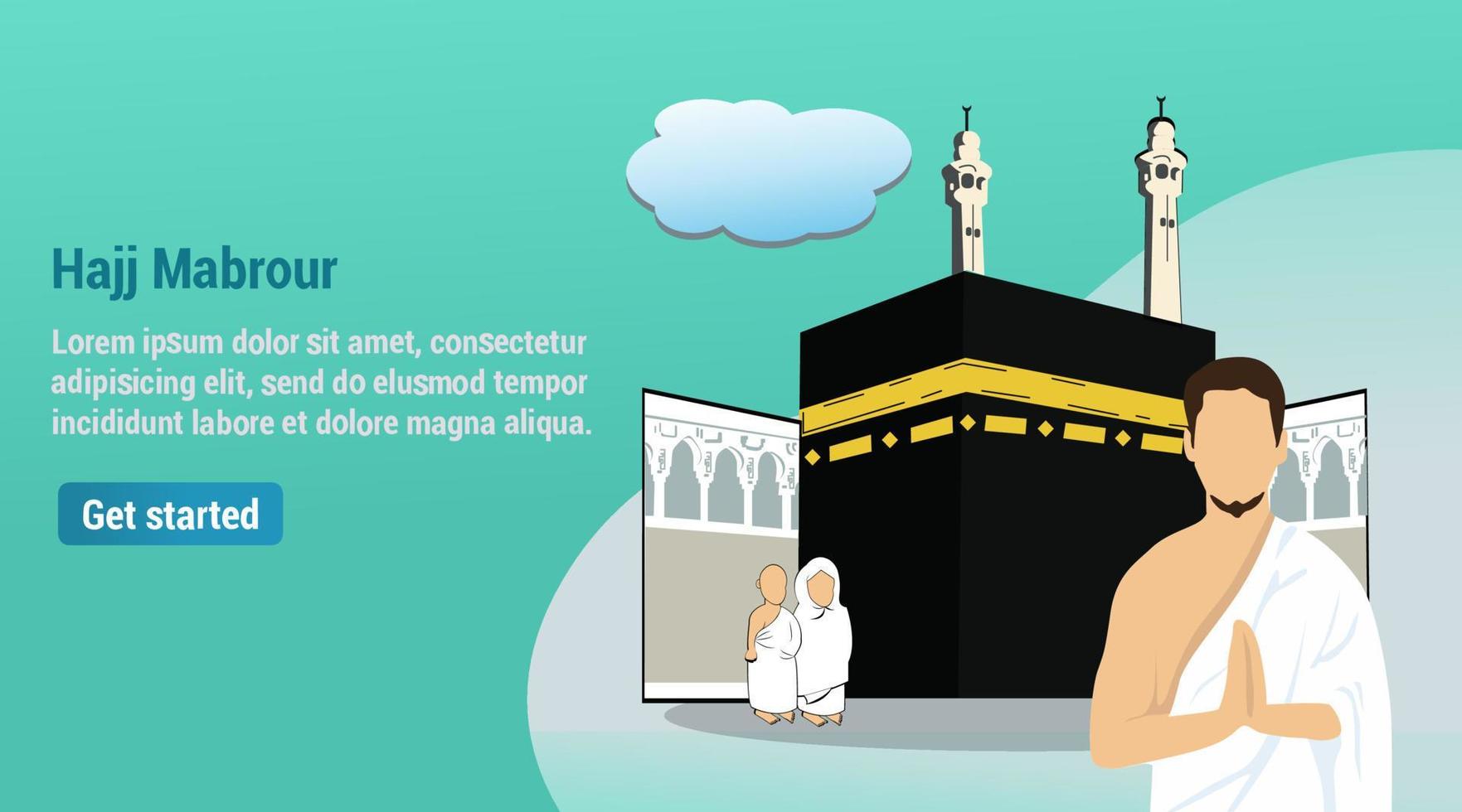 Umroh hajj landing page design template. Vector Illustration