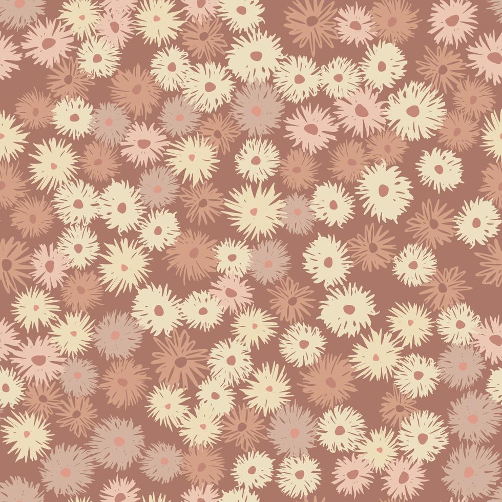 Pastel maroon palette seamless chrysanthemum pattern. Stylized botanic print. vector