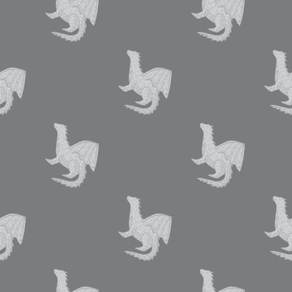 Minimalistic magical seamless pattern with dragon simple silhouettes. Grey palette animal artwork. vector