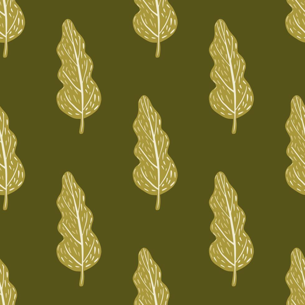 Forest seamless doodle pattern with hand drawn leaf ornament. Green and olive palette artwork. vector