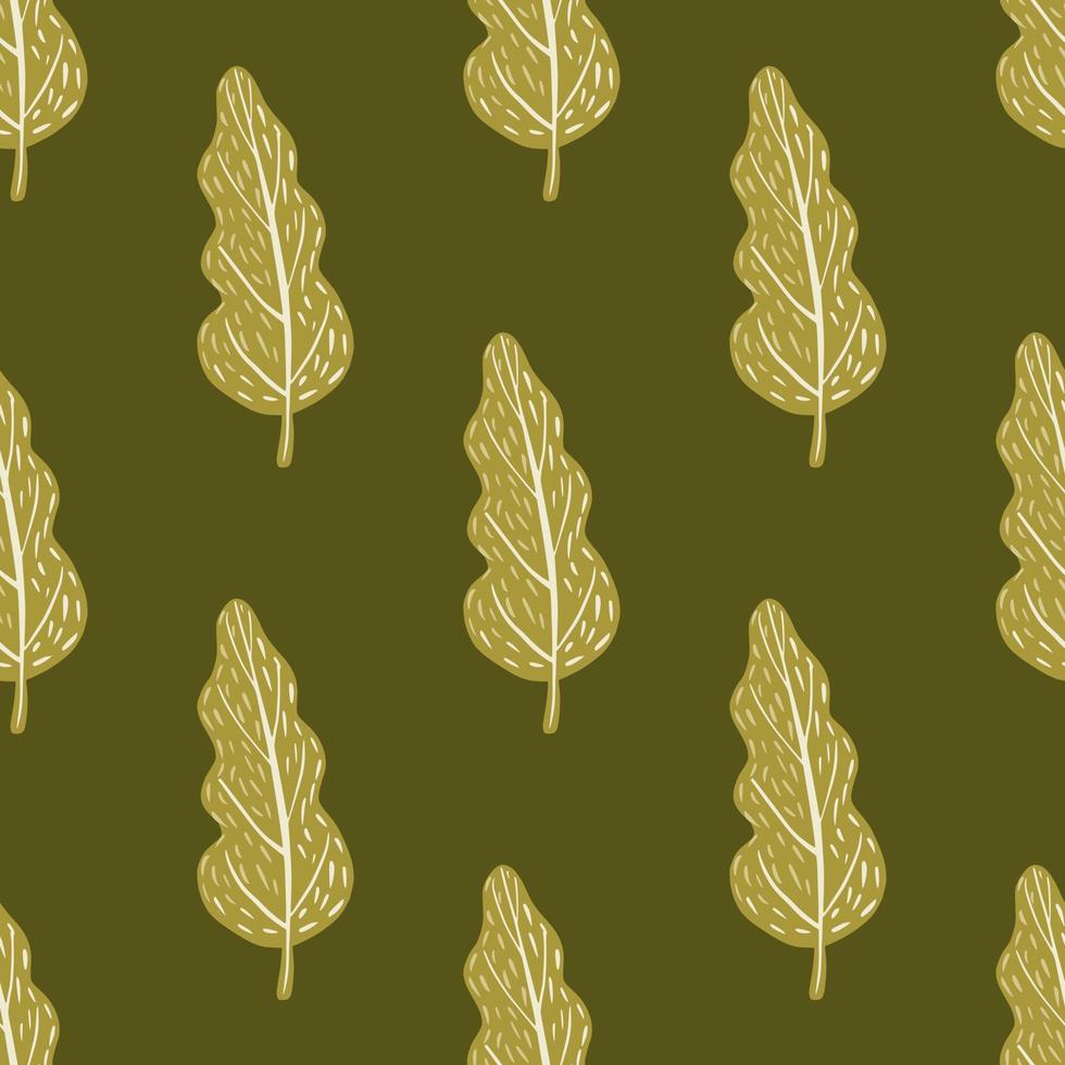 Forest seamless doodle pattern with hand drawn leaf ornament. Green and olive palette artwork. vector