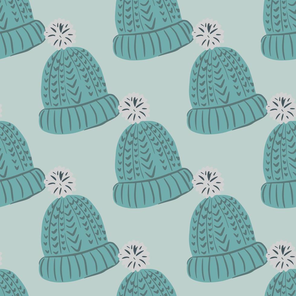 Scandi seamless pattern with blue season xmas hats. Pale background. Winter backdrop. vector