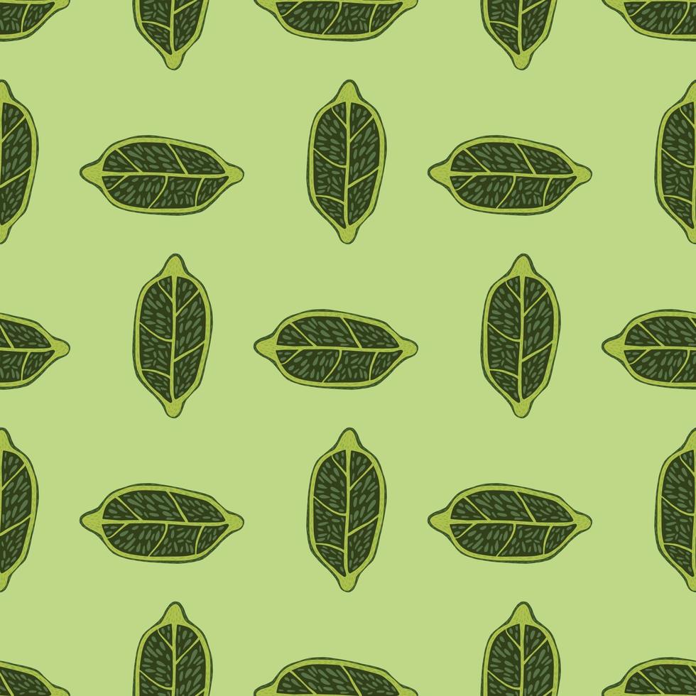 Abstract green lemon fruit silhouettes seamless pattern. Light green background. Food backdrop. vector