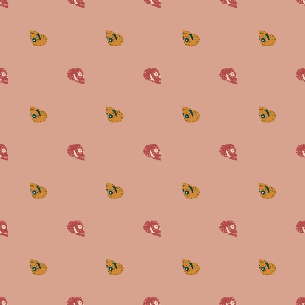 Abstract spooky seamless pattern with simple skull shapes. Pale pink background. vector