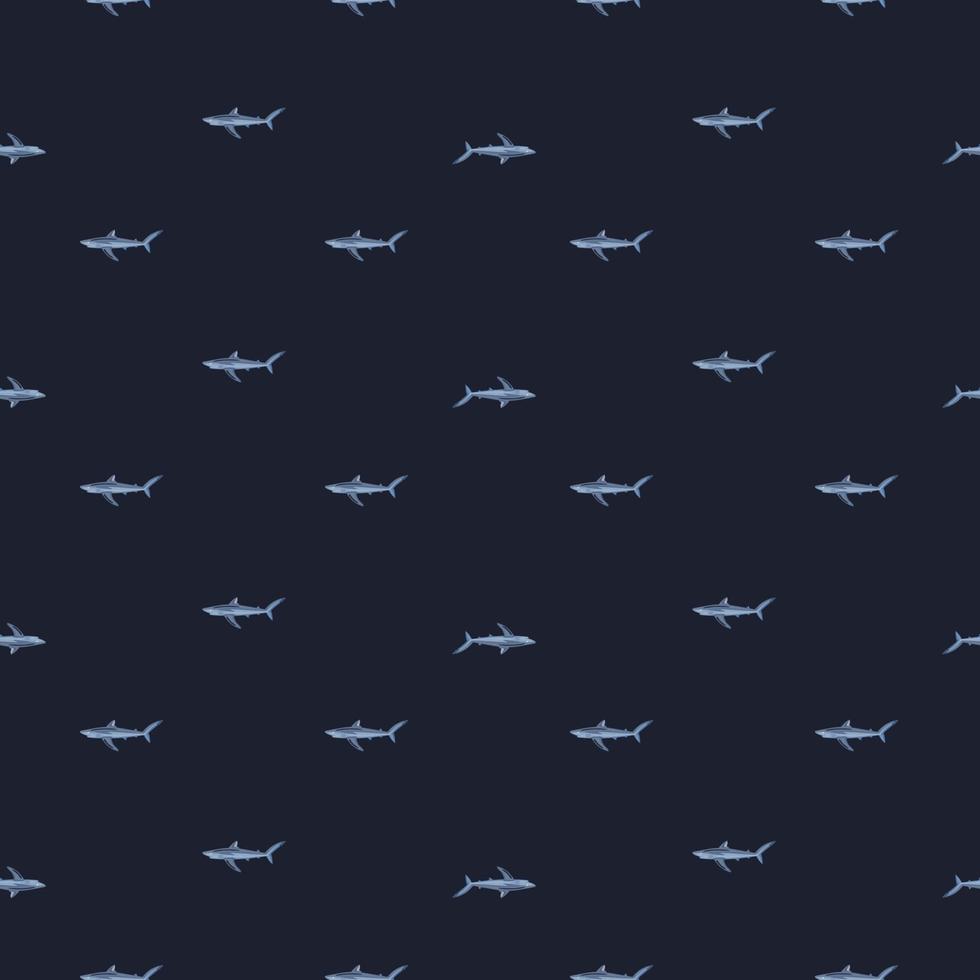 tiburón azul de patrones sin fisuras sobre fondo negro. textura de peces marinos para cualquier propósito. vector