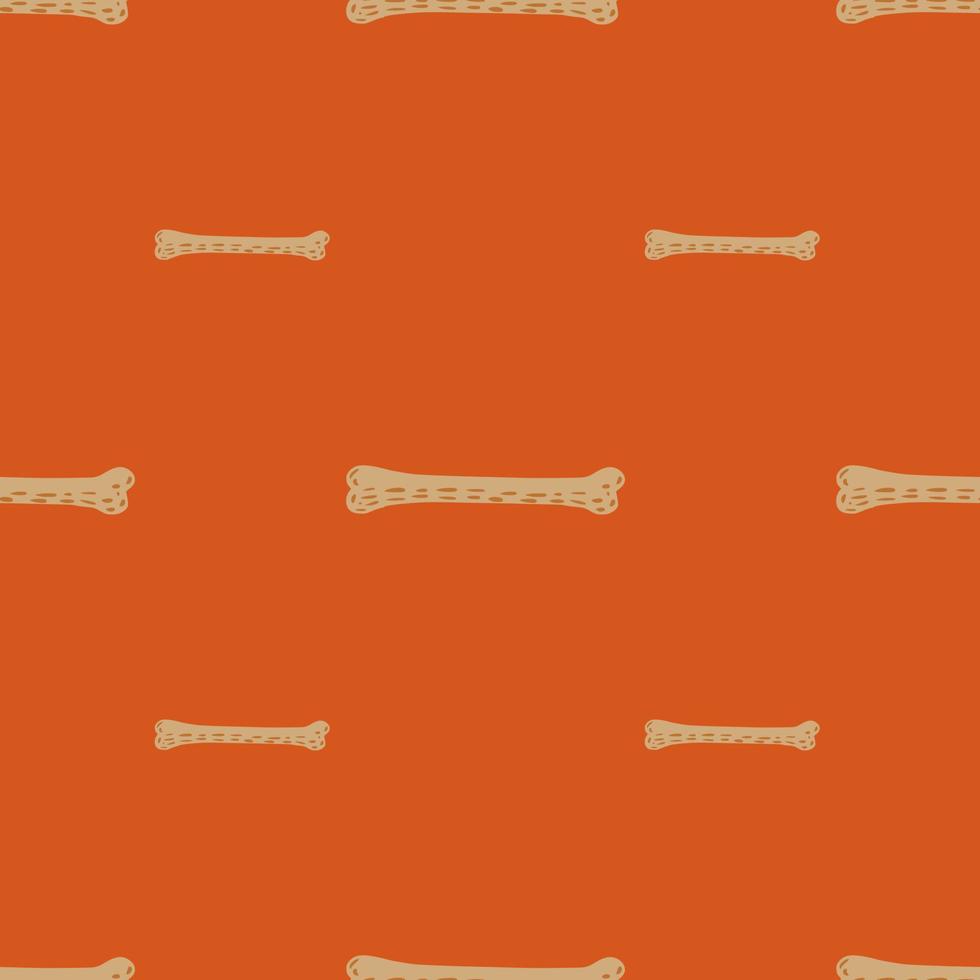 Dog snack seamless pattern with simple beige bones ornament. Orange background. Animal food. vector