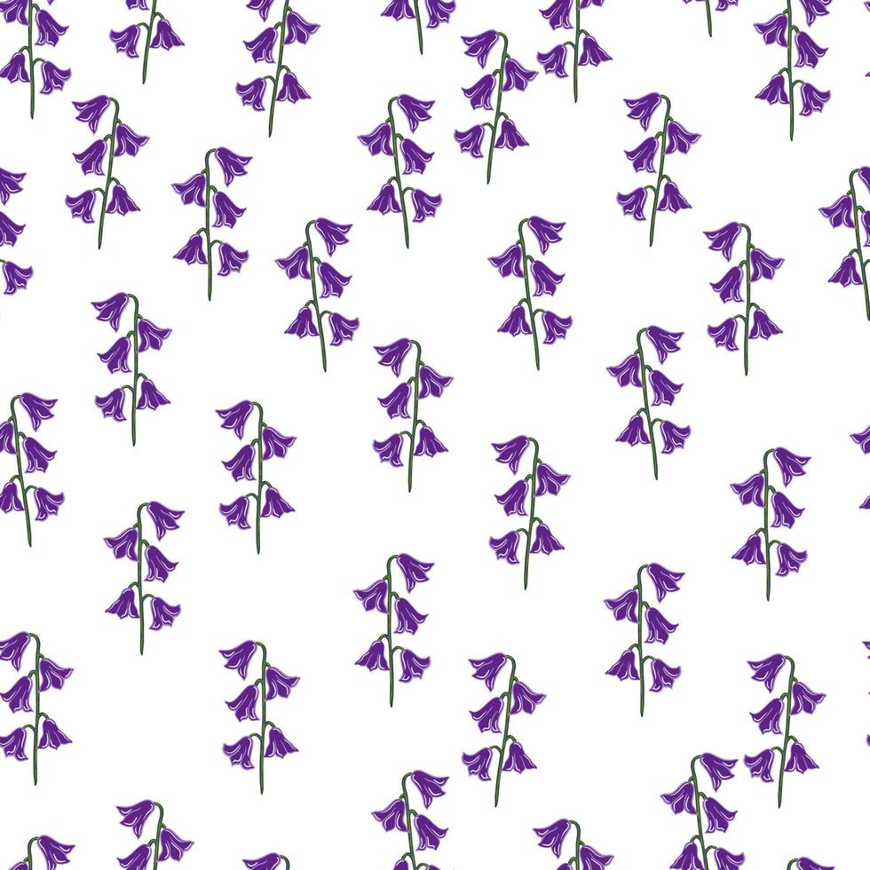 estilo de verano aislado de patrones sin fisuras con estampado de formas de flores de campana púrpura. Fondo blanco. estilo simple. vector