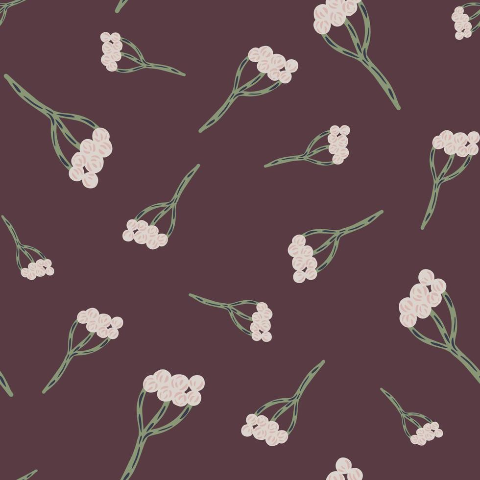 Random abstract seamless pattern with simple style yarrow ornament. Dark maroon background. Doodle print. vector