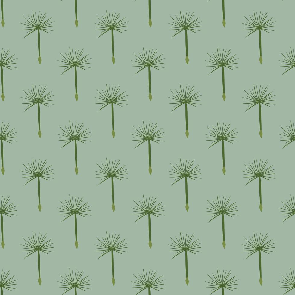 Dark tones seamless pattern with green colored dandelion ornament. Blue background. Doodle artwork. vector